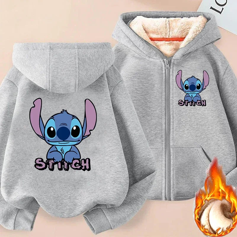 Stitch Zipper Hoodie Sweatshirt Girl Winter Keep Warm Jacket Women Oversized Thick Kawaii Streetwear Casual Hoody Coat Tops Gift