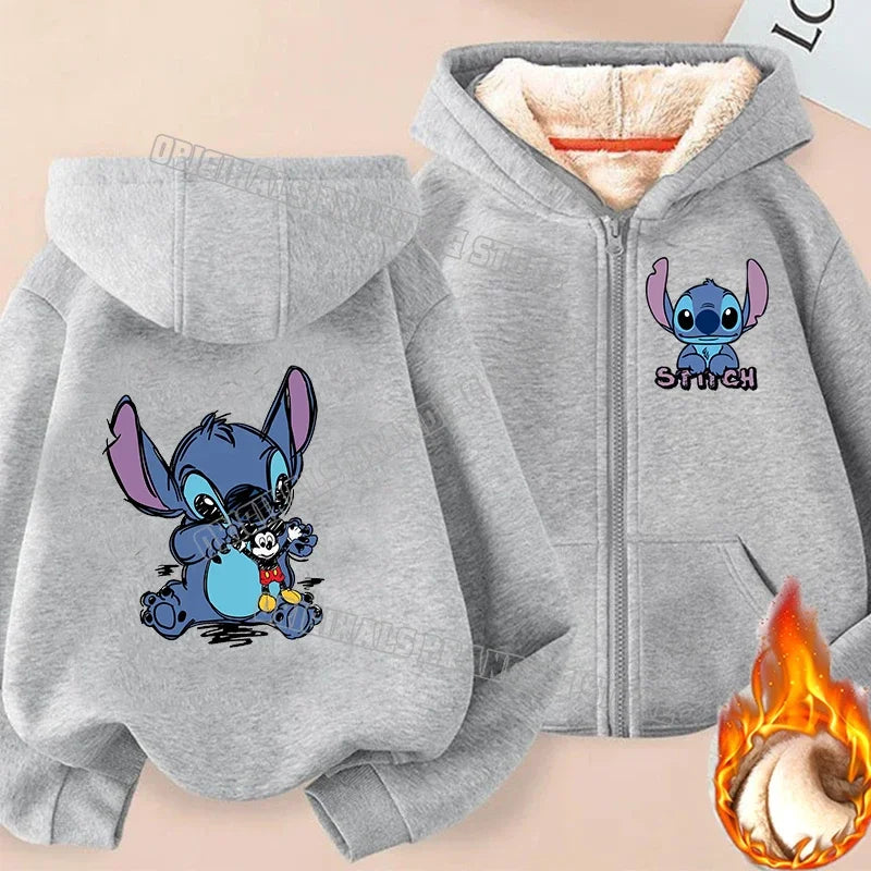 Stitch Zipper Hoodie Sweatshirt Girl Winter Keep Warm Jacket Women Oversized Thick Kawaii Streetwear Casual Hoody Coat Tops Gift
