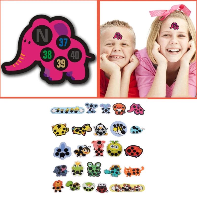 5Pcs Baby Kid Forehead Cartoon for Head  Fever Body Temperature Test Hot Sticker Decal Color-changing