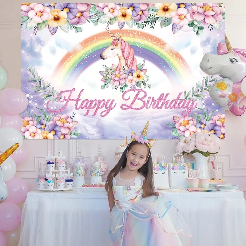 Rainbow Unicorn Disposable Tableware Background Unicorn Birthday Party Decorations Kids Baby Shower Girl Birthday Party Supplies