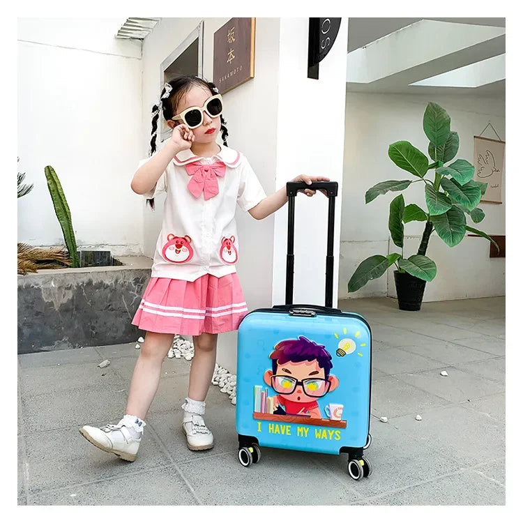 New cartoon kids travel suitcase on wheels,carry on cabin trolley luggage bag,girls rolling luggage case,children gift,suitcase