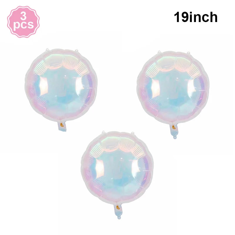 19Inch Foil Star Heart Round Balloons Transparent Iridescent Balloons for Mermaid Theme Birthday Disco Party Wedding Decorations
