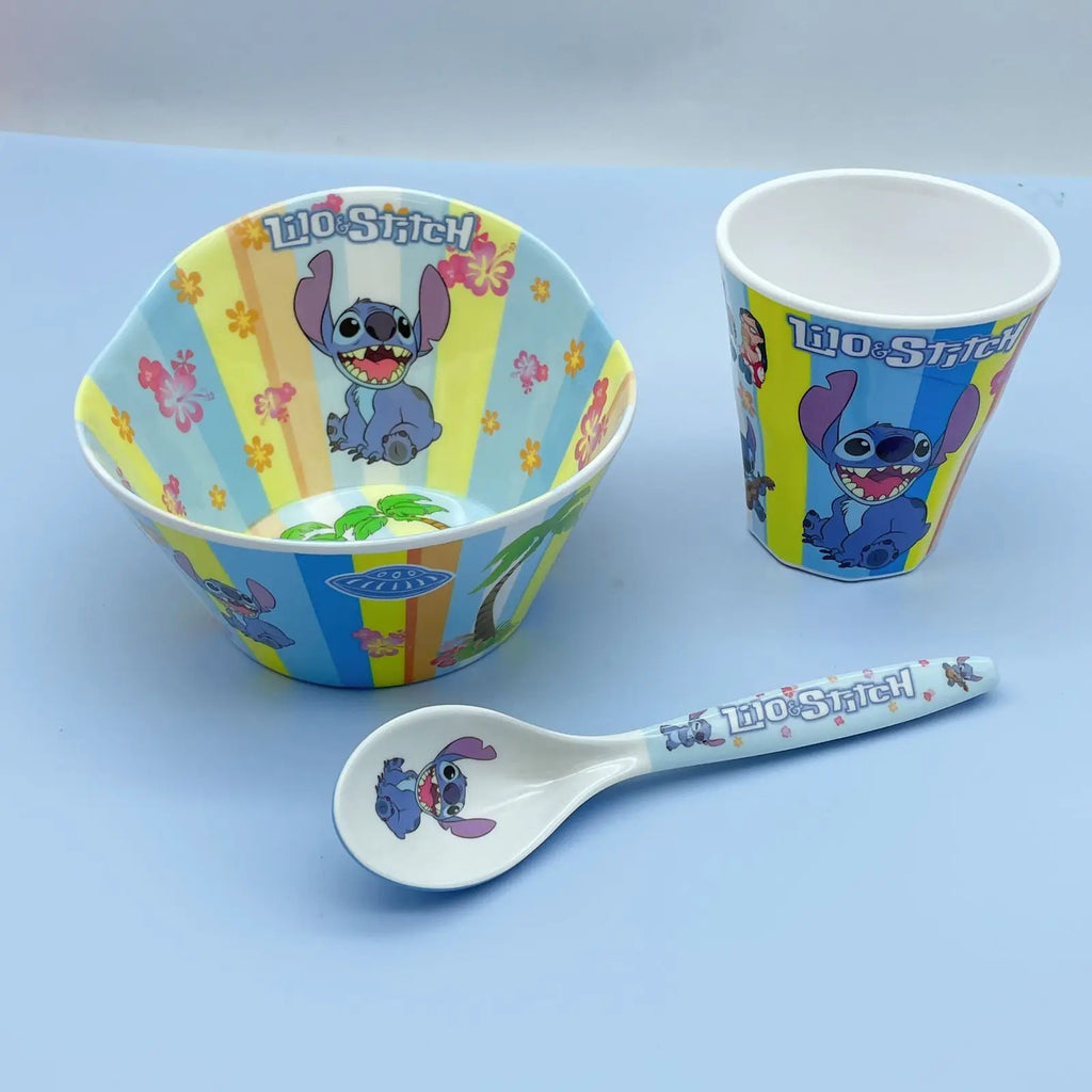 Stitch Cartoon Large Size Bowl, Spoon, Cup and Chopstick Set Cute Anti-fall and Anti-scald Children's Tableware Friend Gift