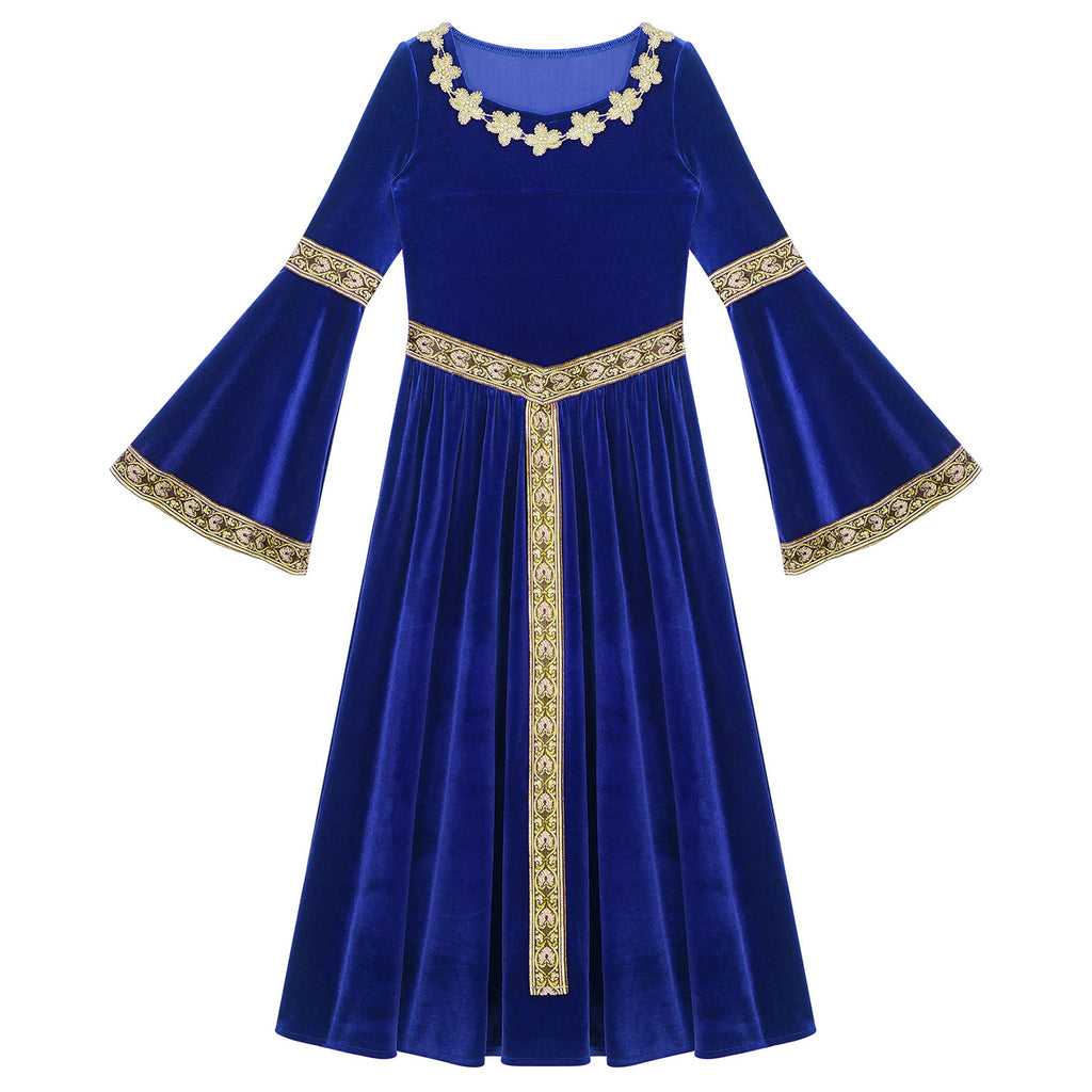Girls Medieval Renaissance Velvet Dress Princess Queen Cosplay Costume Christmas Xmas Halloween New Year Carnival Party Dress