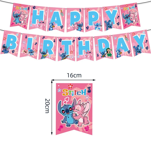 Lilo & Stitch Birthday Decorations Pink Girls Paper Cups Plates Napkins Cake Topper Tableware Set Balloons Decor Party Supplies