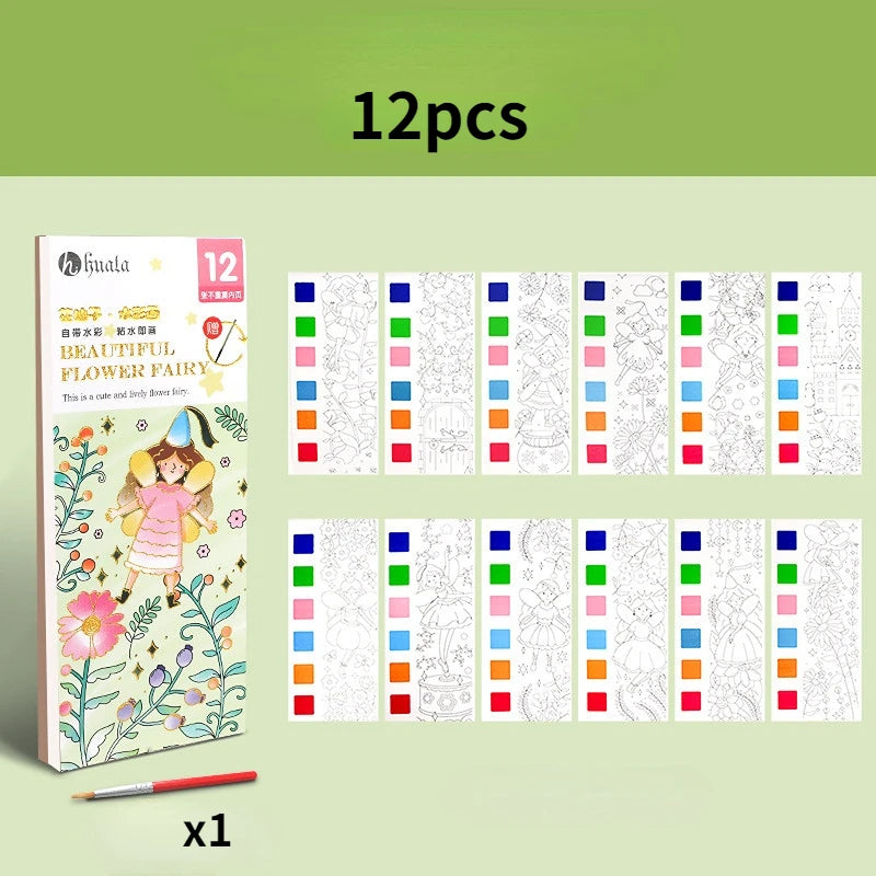 Painting Water Children Coloring Book Watercolor Book DIY Handmade Portable Note Book Watercolor Paintbrush Learning Kids Toys