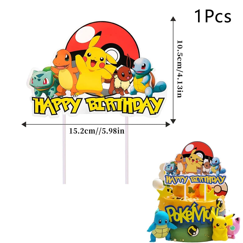 Pokemon Cake Decoration Baby Shower Pikachu Toys Kids Party Gift Pokemon Birthday Decor Cake Topper Flag Kids Party Supplies