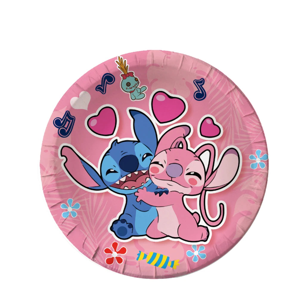 Pink Lilo & Stitch Angel Birthday Party Supply Disposable Tableware Paper Cups Plate Girls birthday party Baby Shower Decoration