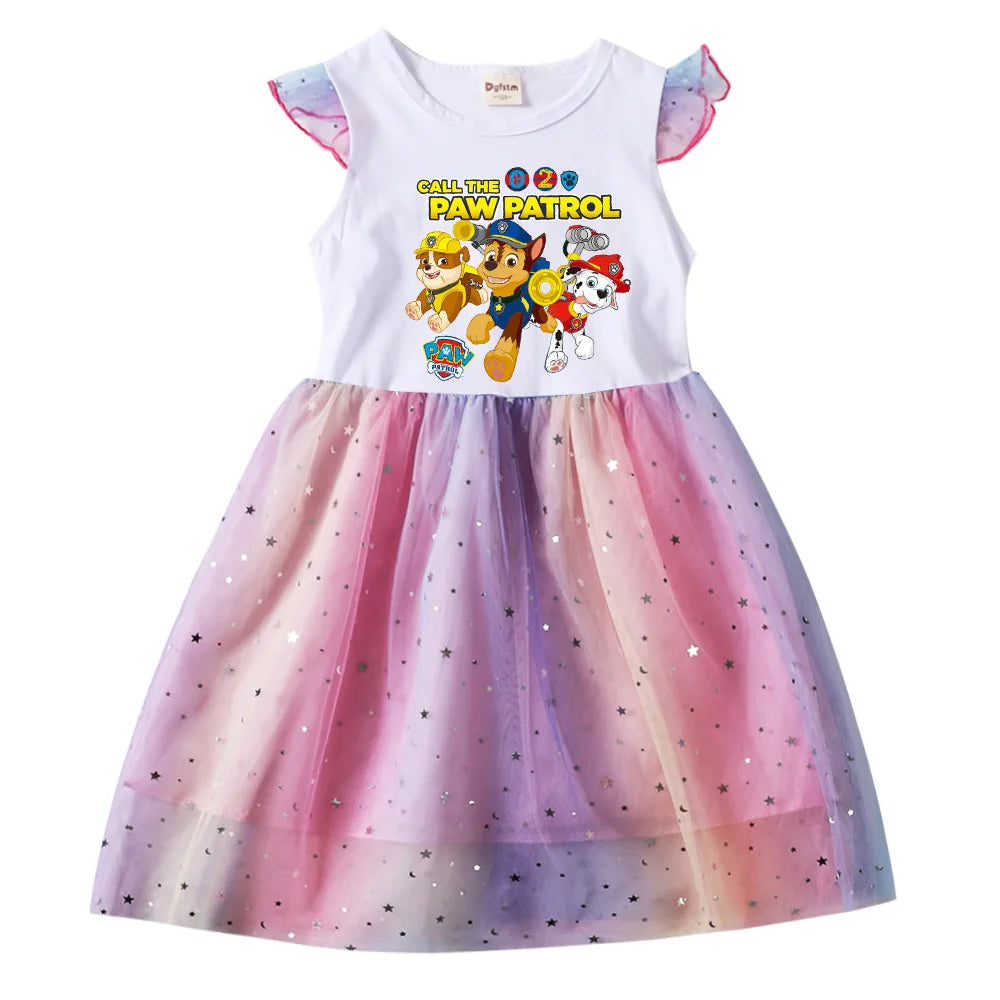 Children's Princess Dresses Girl Birthday Clothing Girls Cartoon PAW PATROL Dress Summer Cute Casual Kids Clothing Top Tee