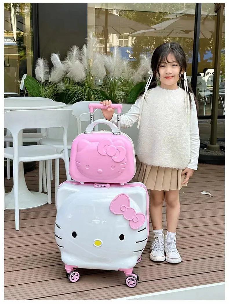 New Hello Kitty 14/20 Inch Cartoon Travel With Lock Trolley Box Cute Suitcase Makeup Case Large-capacity Storage Box Girls Gifts