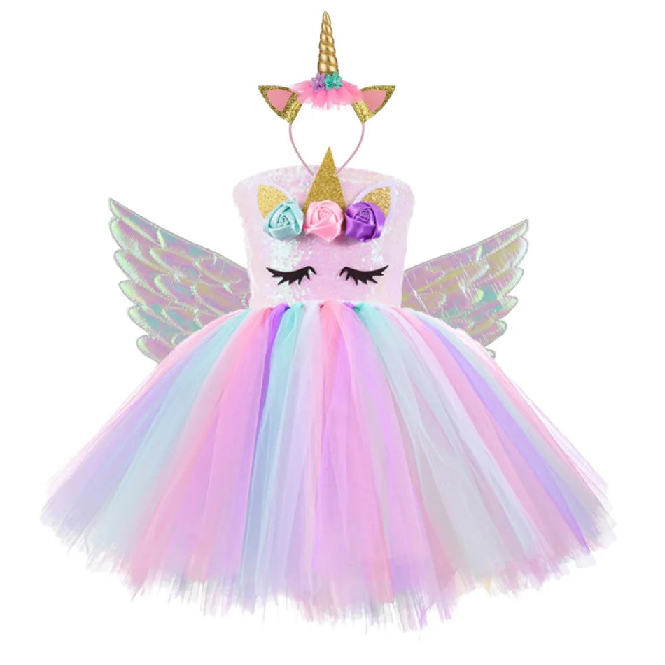 Princess Girls Unicorn Tutu Dress Outfits Pastel Flower Baby Girl Birthday Party Dresses Tulle Kids Halloween Cosplay Costumes