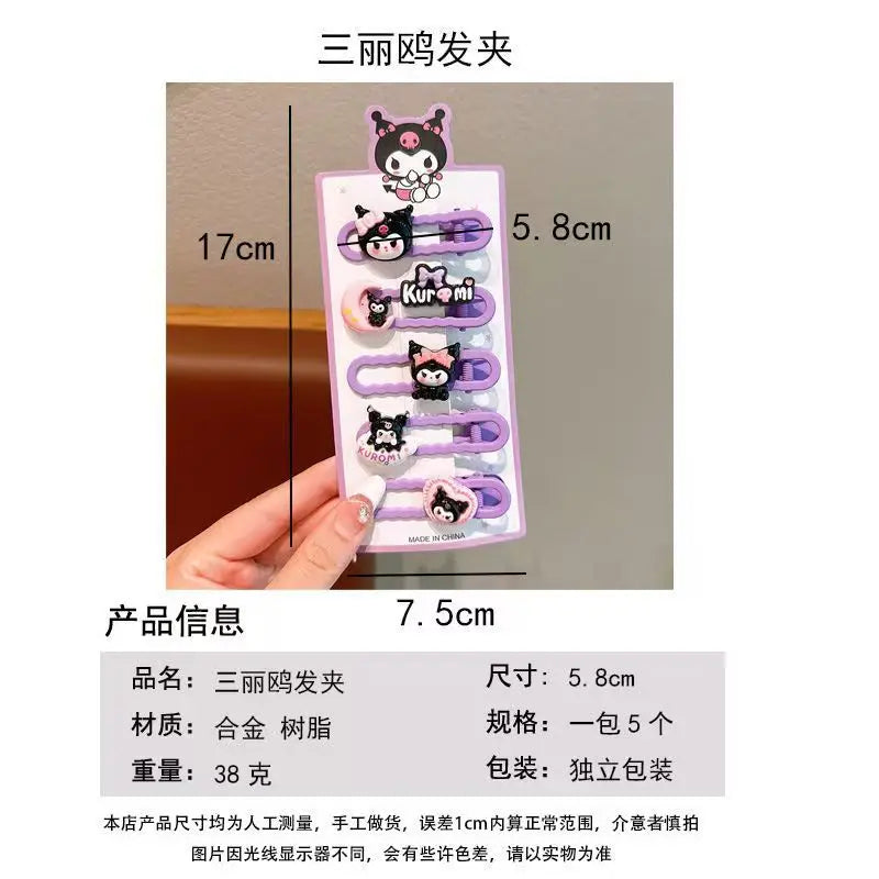 Sanrio Kids Hair Clips Set Cartoon Barrettes for Girls Soft Hairpins with 3D Charm Non-Slip Side Bangs Clips Hair Accessories