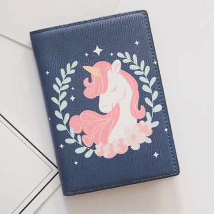 Cute Unicorn Girls Travel Abroad Passport Protection Set Waterproof  Passport Holder Card Wallet