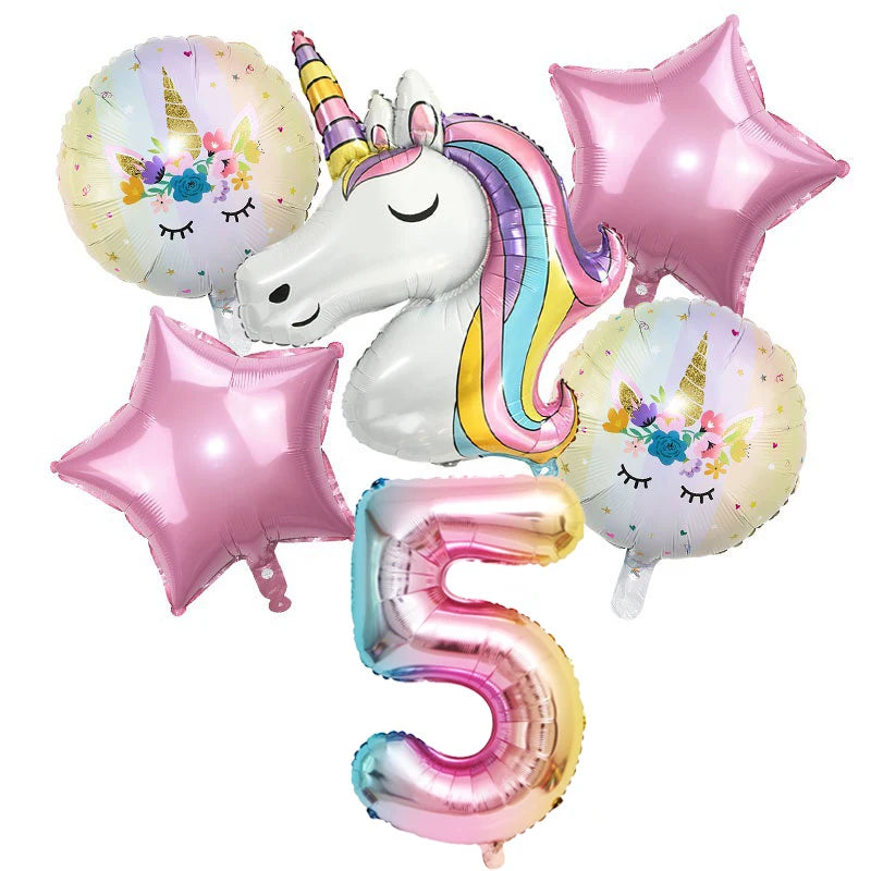Unicorn Balloon 32inch Number Foil Balloon Set Birthday Party Decor Kids Unicorn Disposable Tableware Baby Shower Party Supplies