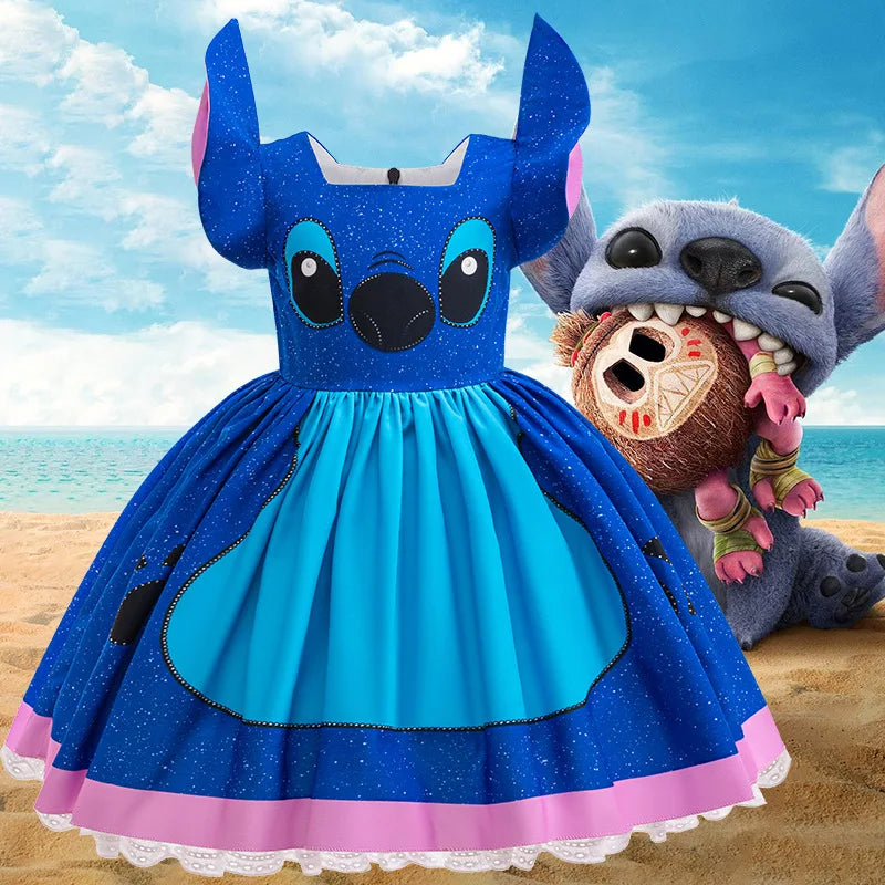 Cartoon Lilo Stitch Cosplay Costume Girls Stitch Blue Dress Birthday Halloween Party Costume