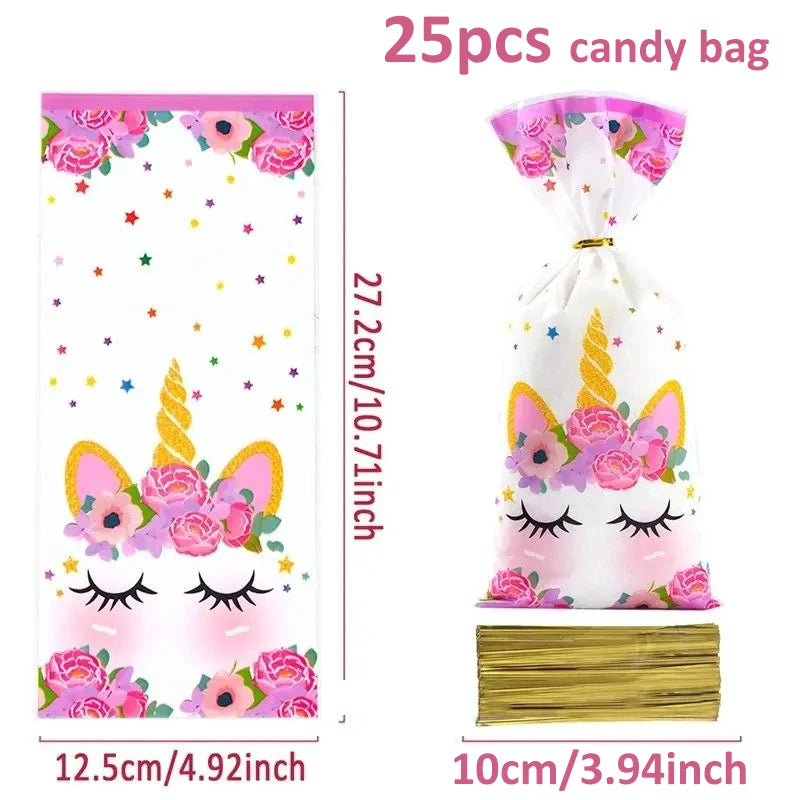 Unicorn Decoration For Birthday Girl Happy Birthday Unicorn Them Deco Kit Tableware Background Banner Balloons Supplies For Kids