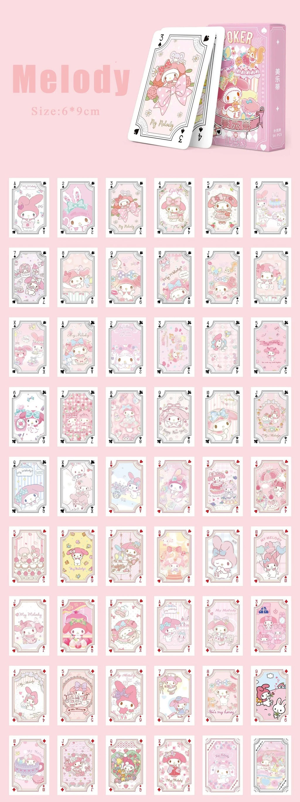 Kawaii Sanrio Poker Playing Cards Board Games Cartoon Hello Kitty Kuromi Cinnamoroll Melody Pompompurin Kids Toys Deck Card Gift