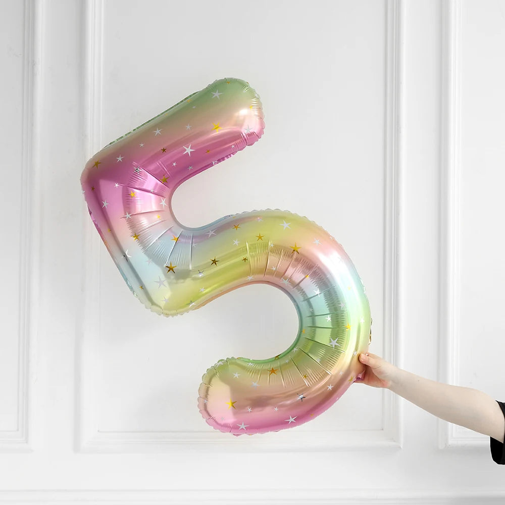 Large Rainbow Unicorn Helium Balloons 40inch Number Foil Balloons Unicorn Theme Birthday Girl Boy Party Decoration Baby Shower