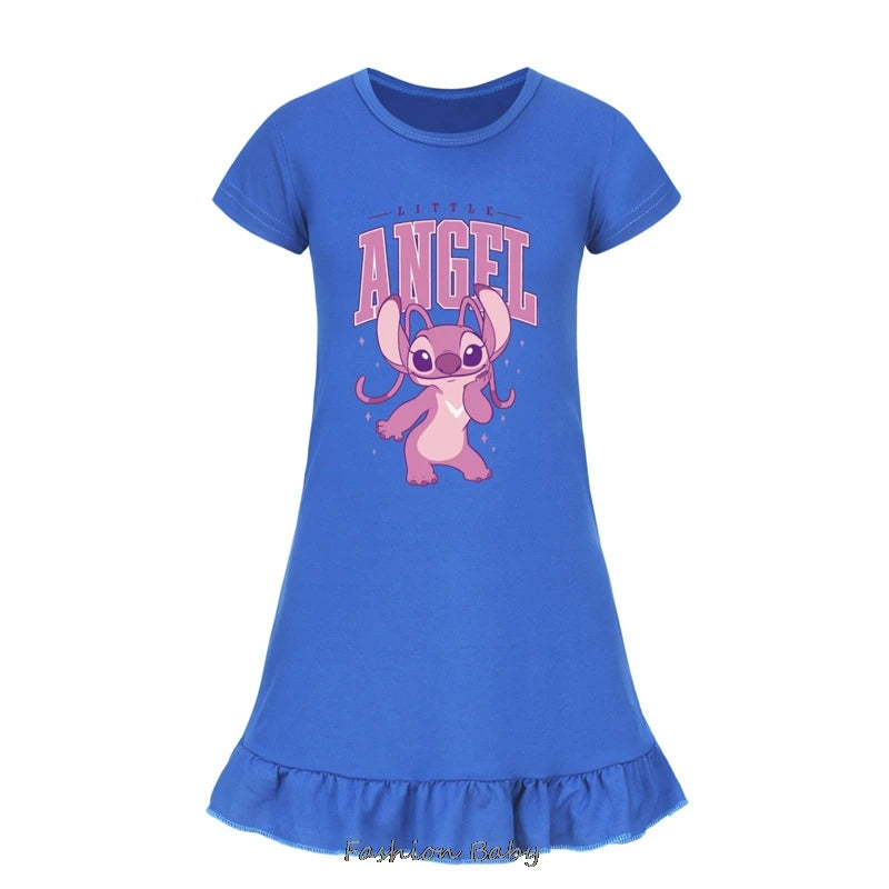 Hot Lilo And Stitch Cosplay Costumes Fashion Knee-Length Dresses Teenagers Cartoon Girl Pajamas Children Nightgown Girls Clothes