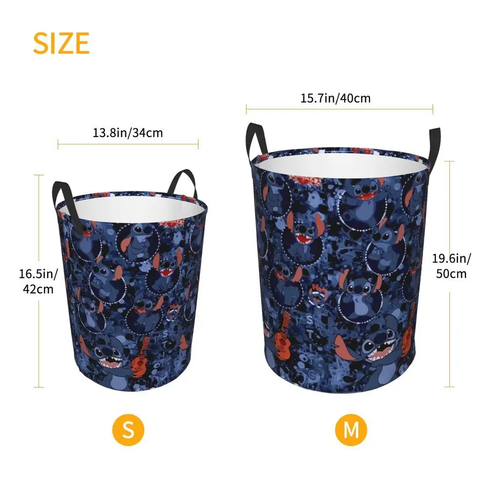 Customized SLilo And Stitch Cartoon Laundry Hamper Large Storage Basket Anime Kids Nursery Toy Organizer