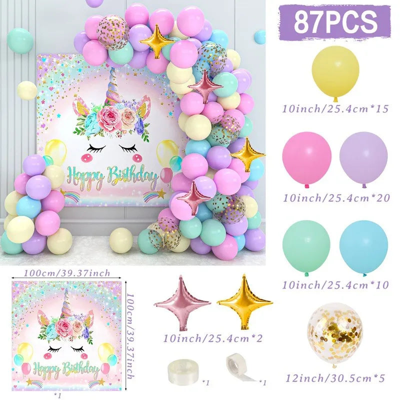 Unicorn Star Color Balloon Garland Arch Kit Rainbow Wedding Birthday Party Decor Kids Baby Shower Birthday Latex Balloons