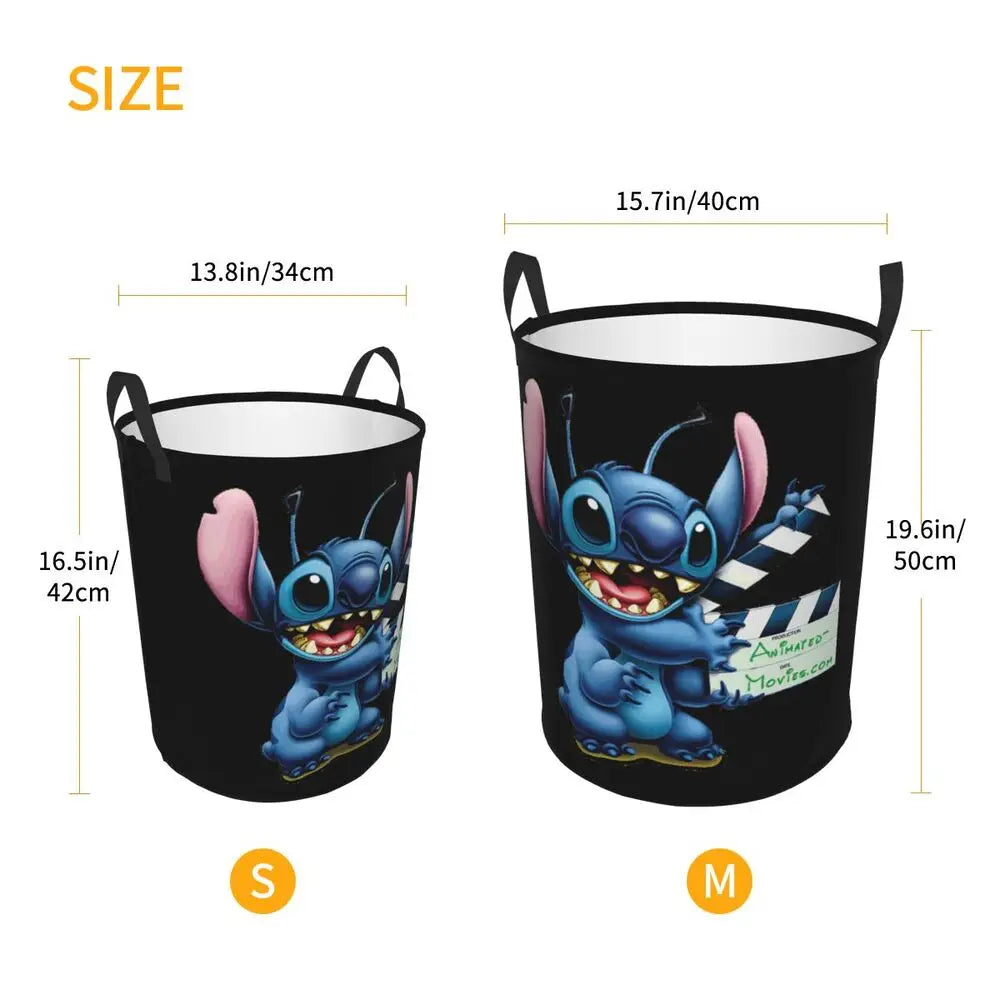 Customized SLilo And Stitch Cartoon Laundry Hamper Large Storage Basket Anime Kids Nursery Toy Organizer