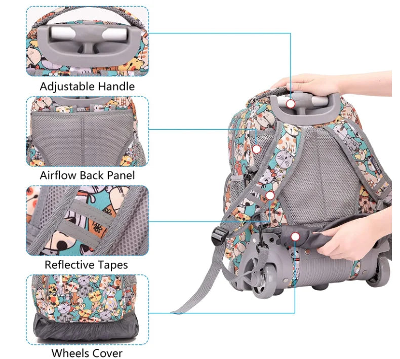 Children Rolling Backpack 16 inch Set 3 in 1 with Lunch Bag  Pencil Case for Girls Kids Travel Trolley Rolling Luggage Suitcase