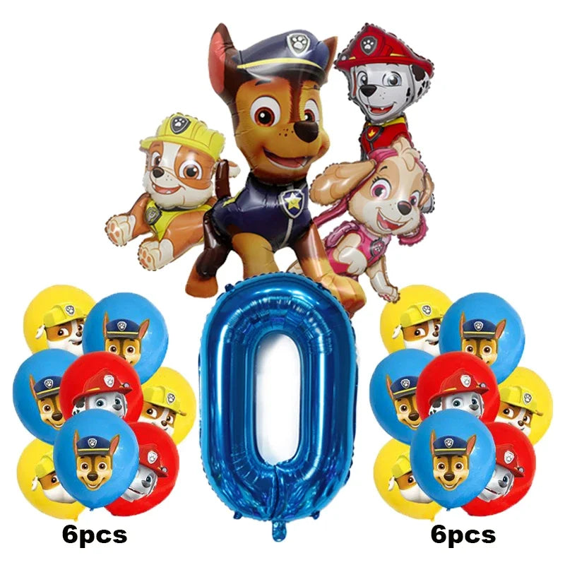 17pcs Cartoon PAW Patrol Birthday Decoration Aluminum Film Digital Balloon Set Dog Chase Marshall Skye Kids Party Supplies Toys