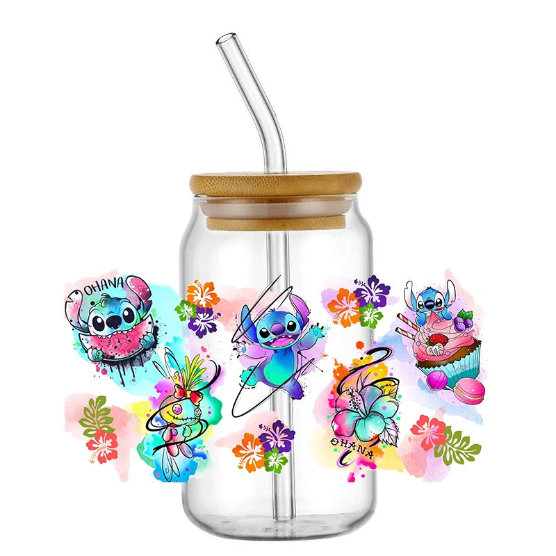 Miniso Abomination Stitch UV DTF Sticker For 16oz Cups Can Wrap Transfer Sticker Custom Labels DIY Logo Selfadhesive