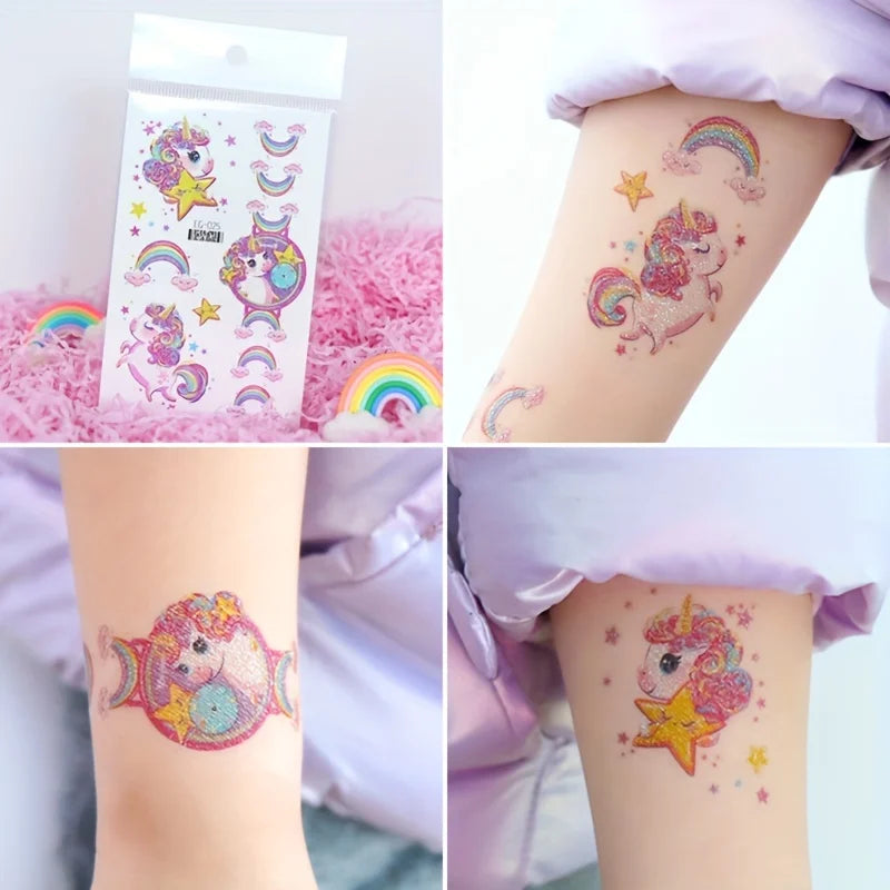12 Sheets Glitter Unicorn Temporary Tattoos for Girls,Birthday Favors, Rainbow Unicorn Party Decor Supplies