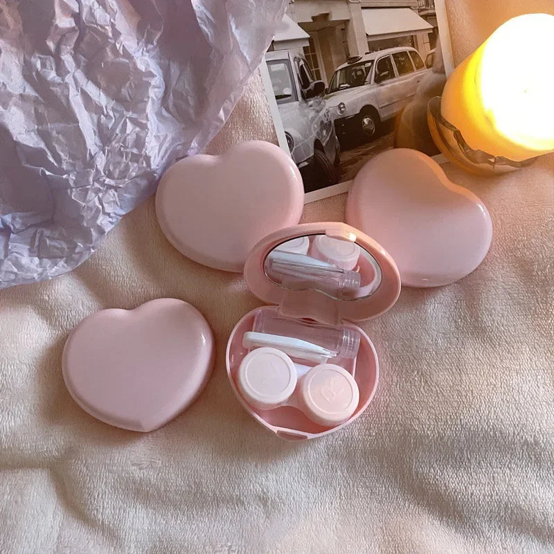 Travel Color Contact Lenses Box for Eyes Tool Kit Women Girl Heart Lady Holder Storage Eye Care Container with Mirror Tweezer
