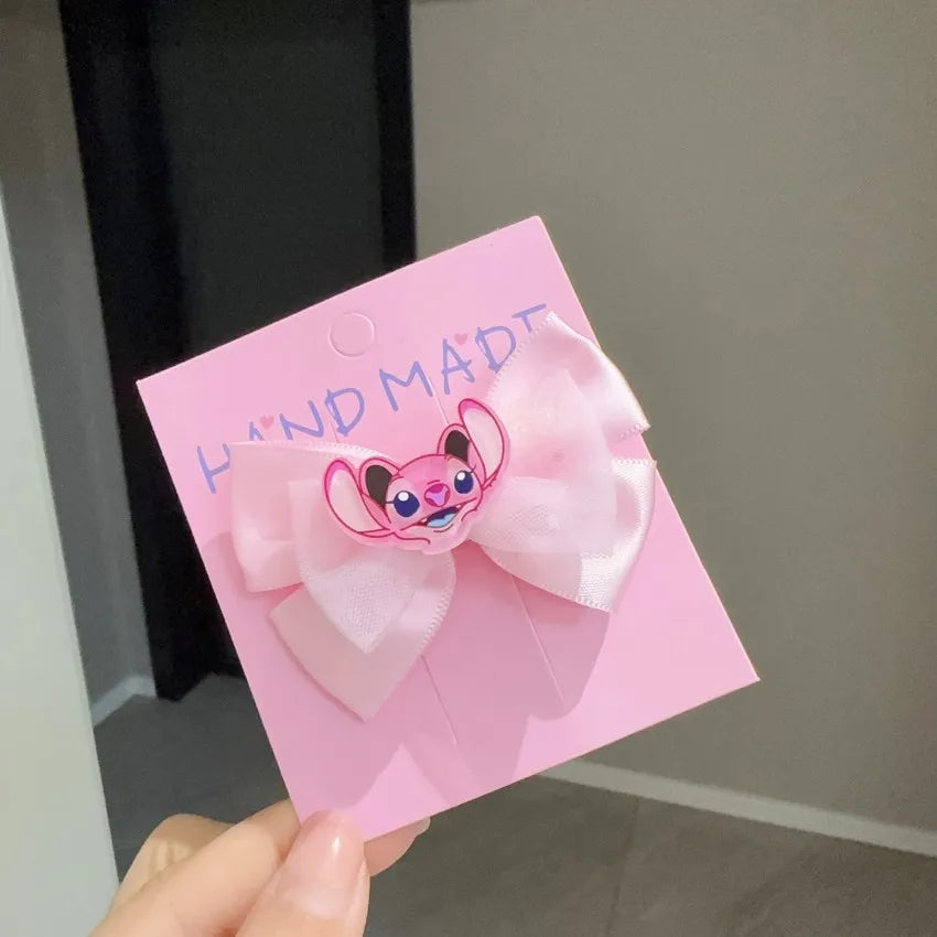 Stitch Girls Bow Hairpin Kawaii Angel Hairclip Headwear Cartoon Cute Hair Accessories Funny Kids Birthday Gifts