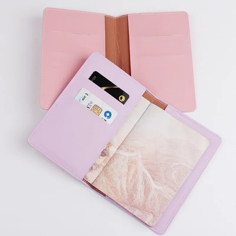 Pink Purple Women Girls Passport Cover Case for Travel Accessories PU Leather Passport Holder Protector Sleeve with Card Slot