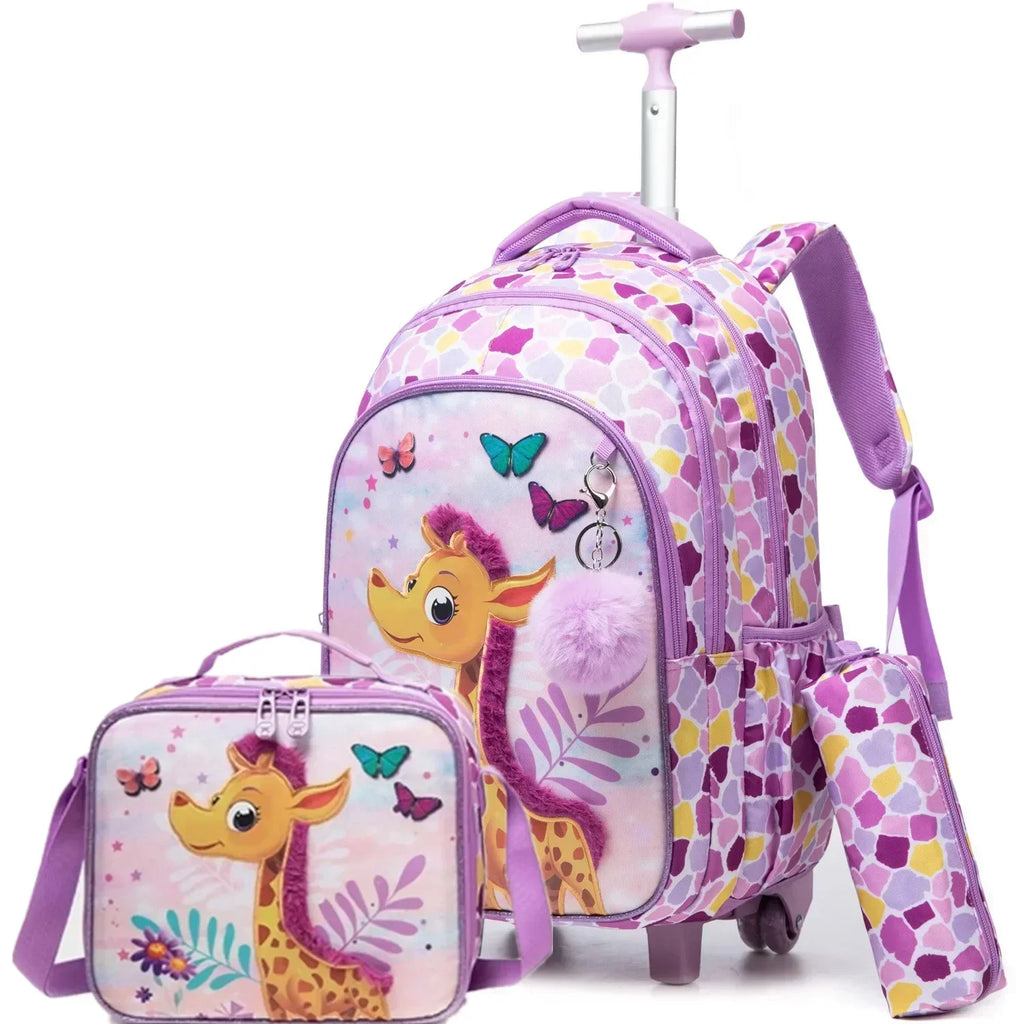 Children's School Backpack with Wheels Kids Wheeled School Bag Teenagers Bag Girls Canvas Backpack Travel Luggage Trolley Bags