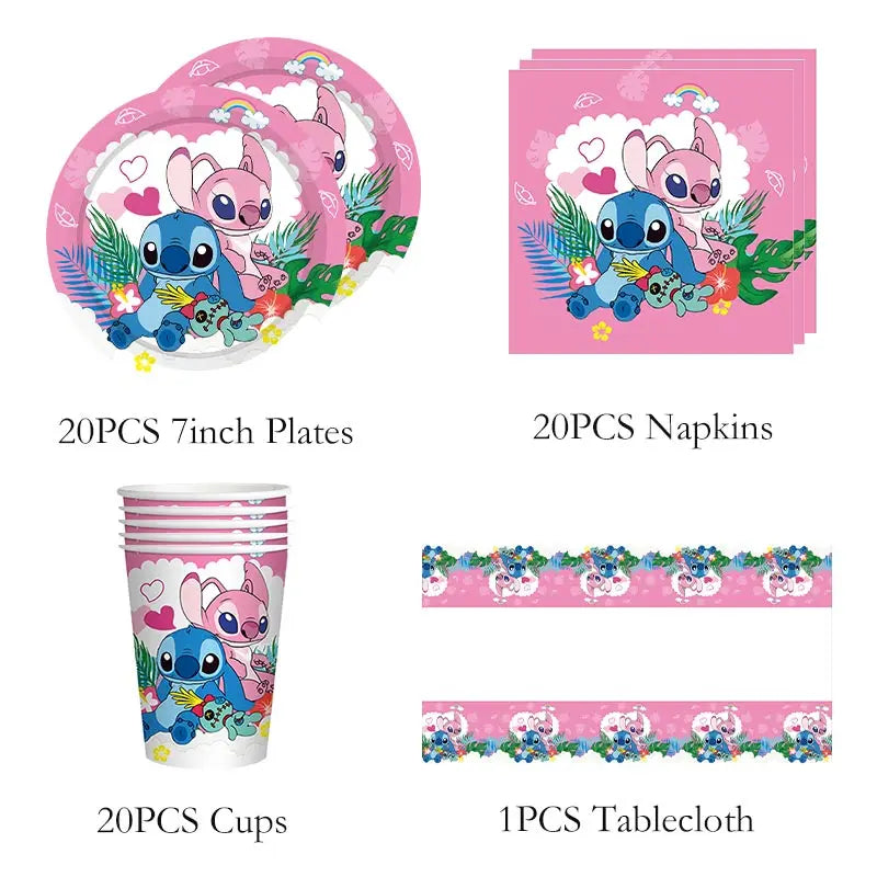 Stitch Birthday Party Supplies Stitch Tableware Set Balloons Backdrop Banner Plates Napkins Tablecloth Birthday Theme Stitch