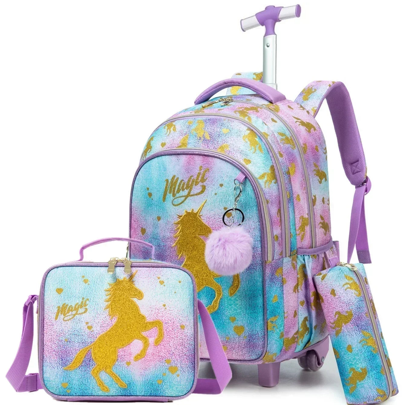 Children's School Backpack with Wheels Kids Wheeled School Bag Teenagers Bag Girls Canvas Backpack Travel Luggage Trolley Bags