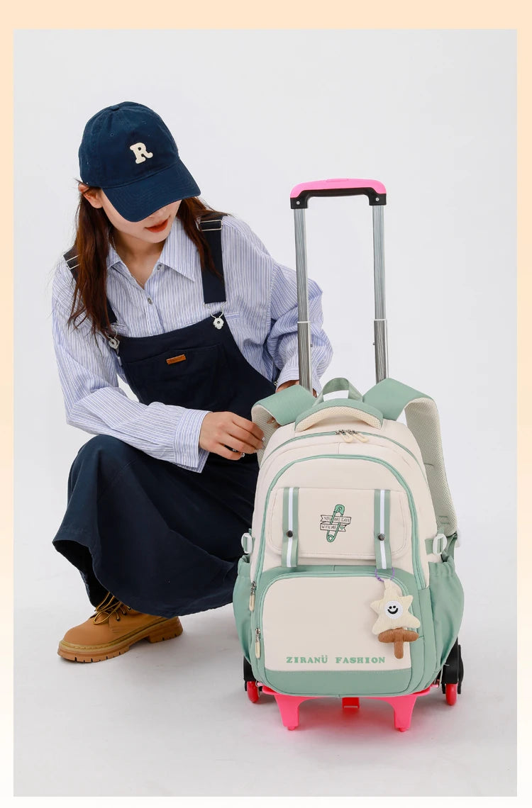 School Backpack with wheels Rolling Backpack for Girls Kids Student Wheeled Backpack Trolley School Bag Travel Trolley Luggage