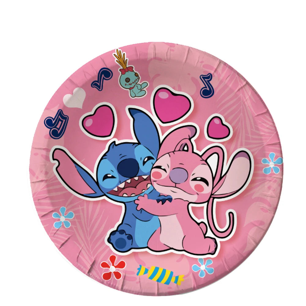 Pink Lilo & Stitch Angel Birthday Party Supply Disposable Tableware Paper Cups Plate Girls birthday party Baby Shower Decoration