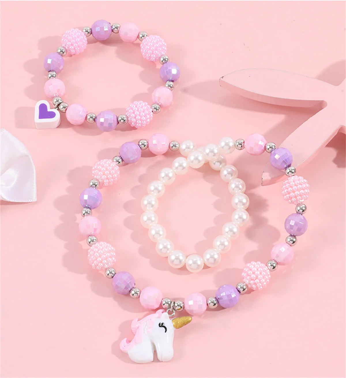 Cute Unicorn Pendant Necklace for Girls Heart Beads Necklace for Children Fashion Jewelry Accessories Birthday Gift