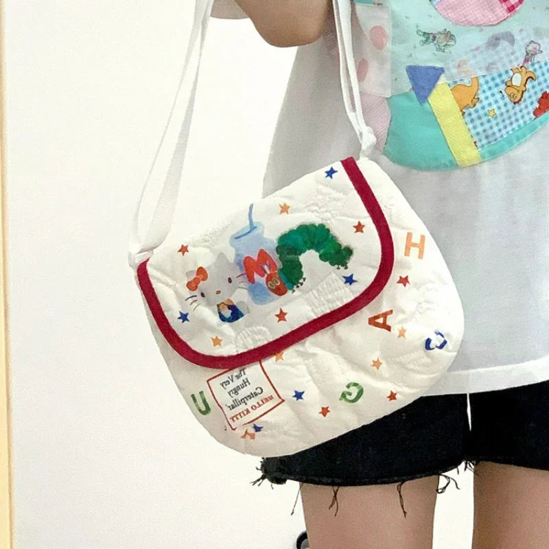 Hello Kitty Cute Bag Y2k Kawaii Anime Embroidery Versatile Tote Shoulder Bags Armpit Women'S Bag Girl Female Makeup Bags Gift