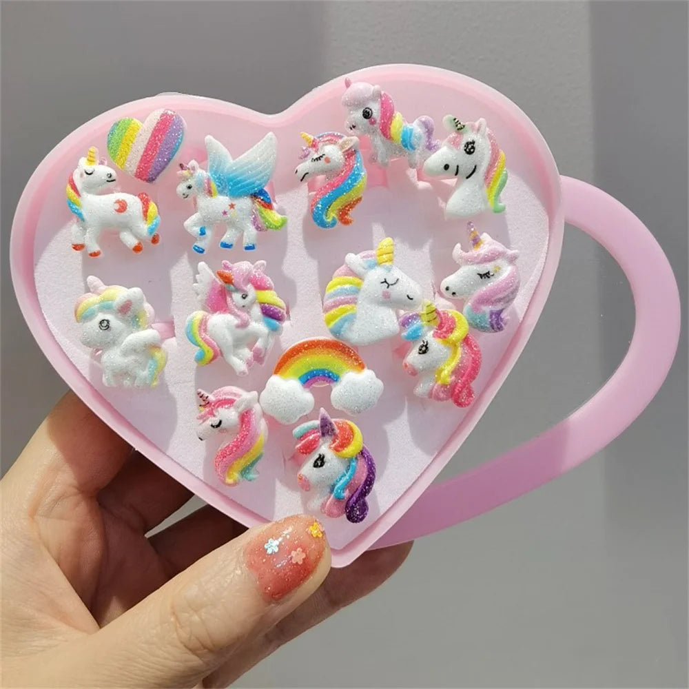 Cute Little Girl Cartoon Unicorn Acrylic 3pcs Set Ring Best Gift for Parents To Give Their Children on Holidays and Birthdays
