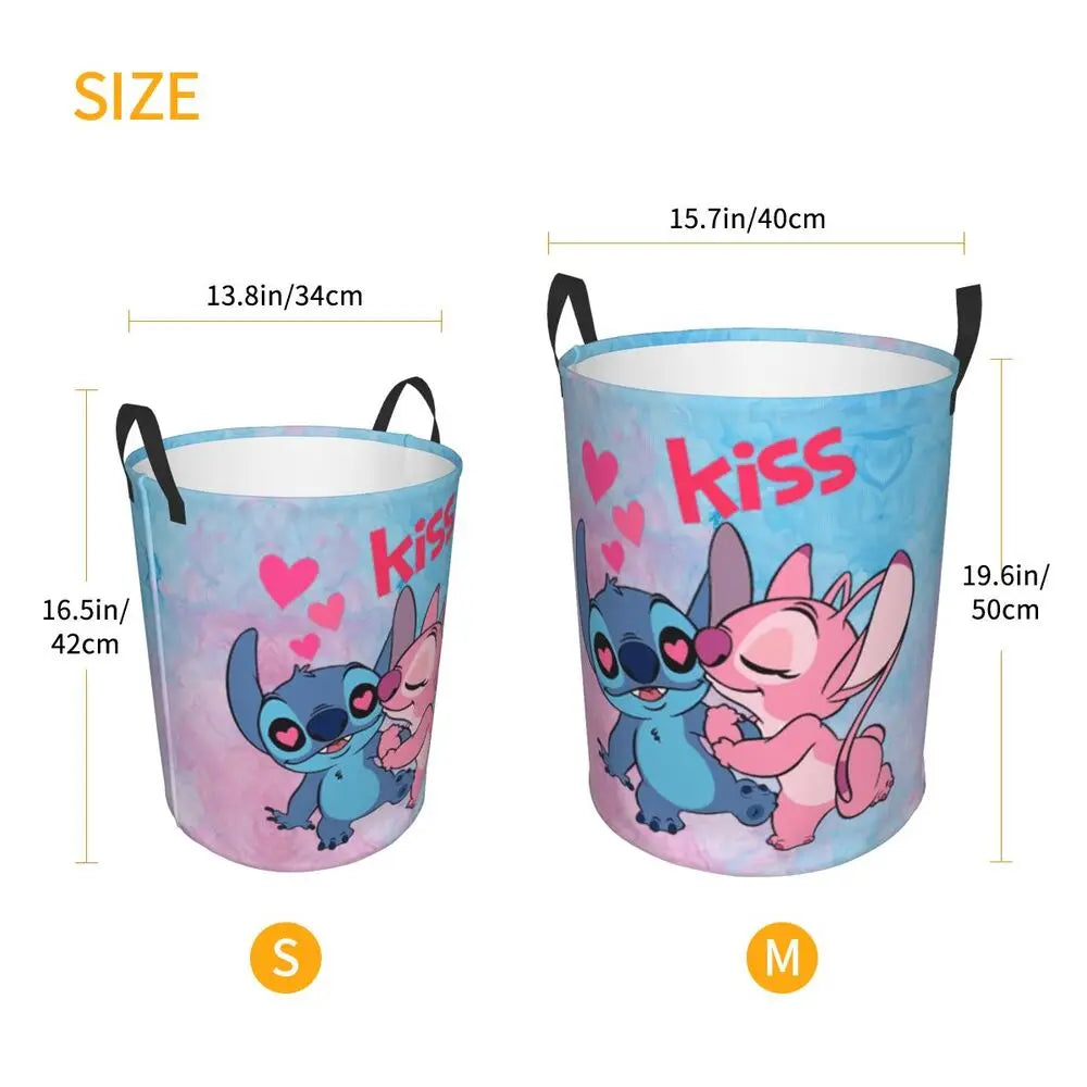 Customized SLilo And Stitch Cartoon Laundry Hamper Large Storage Basket Anime Kids Nursery Toy Organizer