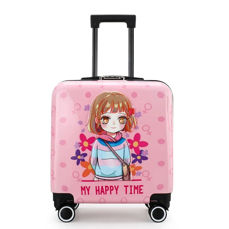 New cartoon kids travel suitcase on wheels,carry on cabin trolley luggage bag,girls rolling luggage case,children gift,suitcase