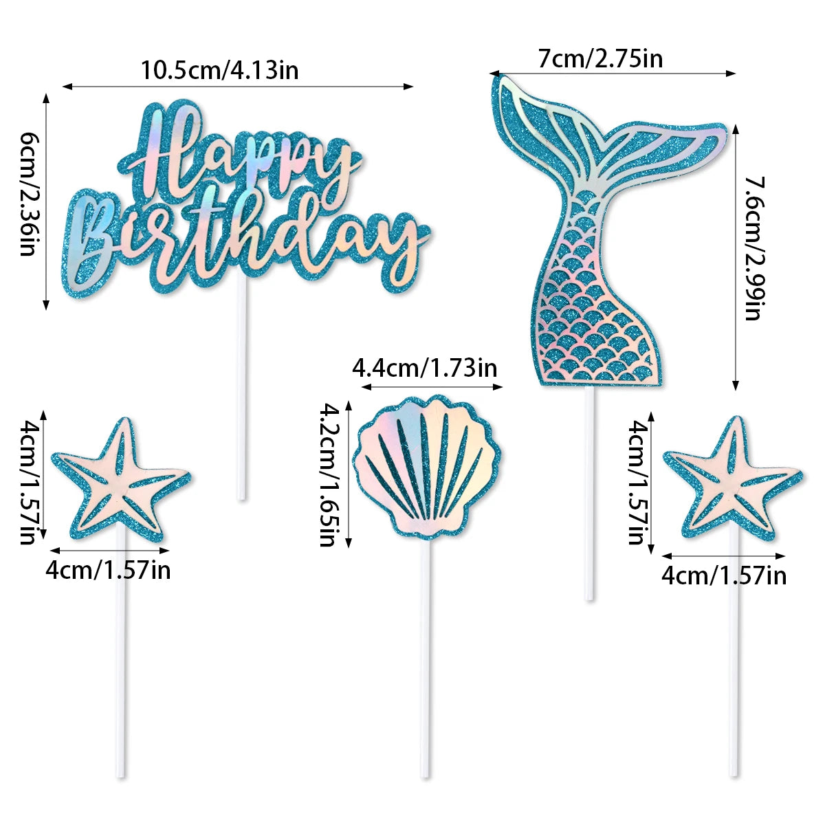 Mermaid Party Cake Decor Glitter Shell Starfish Mermaid Tail Cake Topper Under the Sea Girls 1st 2th Birthday Cupcake Topper