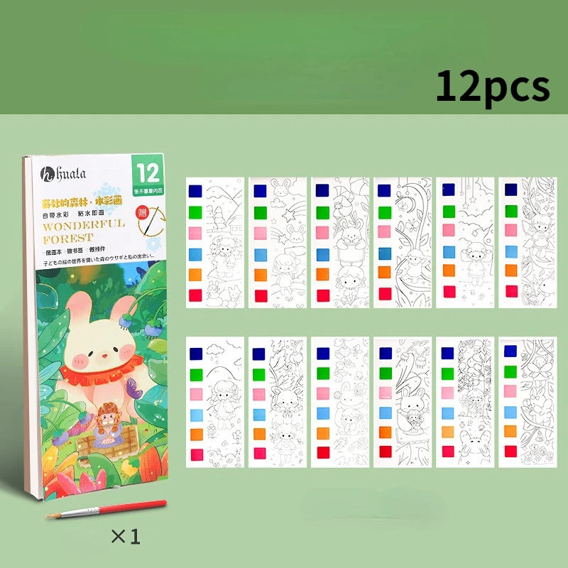 Painting Water Children Coloring Book Watercolor Book DIY Handmade Portable Note Book Watercolor Paintbrush Learning Kids Toys