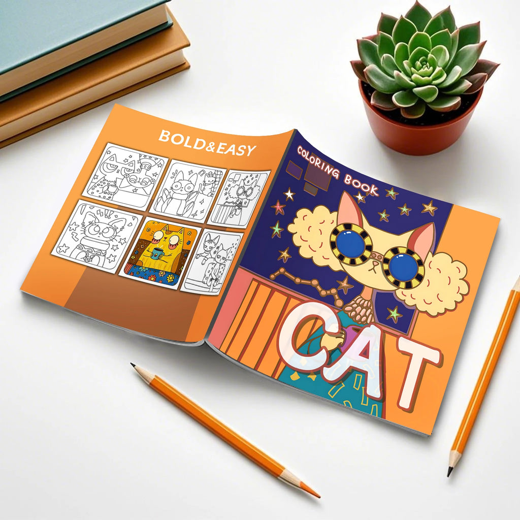 1 pc Cartoon Cat Coloring Book 24 Pages illustration Cute Relax Self-painting Art Colouring Book For Adults And Teens