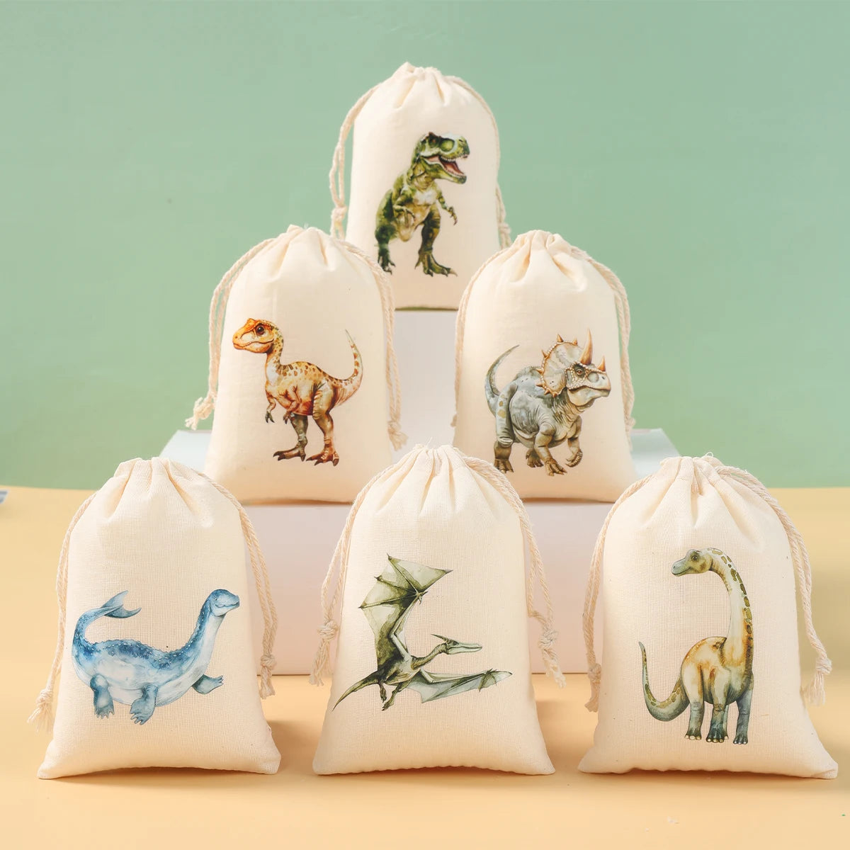 6pcs Animal Dinosaur Unicorn Cotton Linen Gift Bags Birthday Party Decor Kids Wedding Party Favor Bag Baby Shower Gift Bag