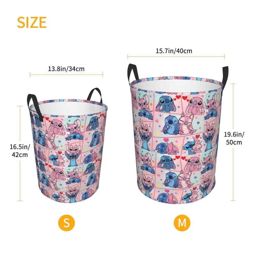 Custom Stitch Cartoon Anime Laundry Basket Foldable Clothes Hamper for Baby Kids Toys Storage Bag