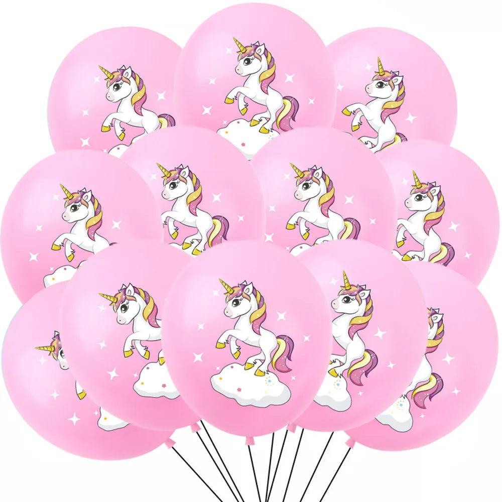 Rainbow Unicorn Latex Balloons for Kids, Birthday Party Decorations, Baby Shower, Party Toys, 12 ", 12Pcs