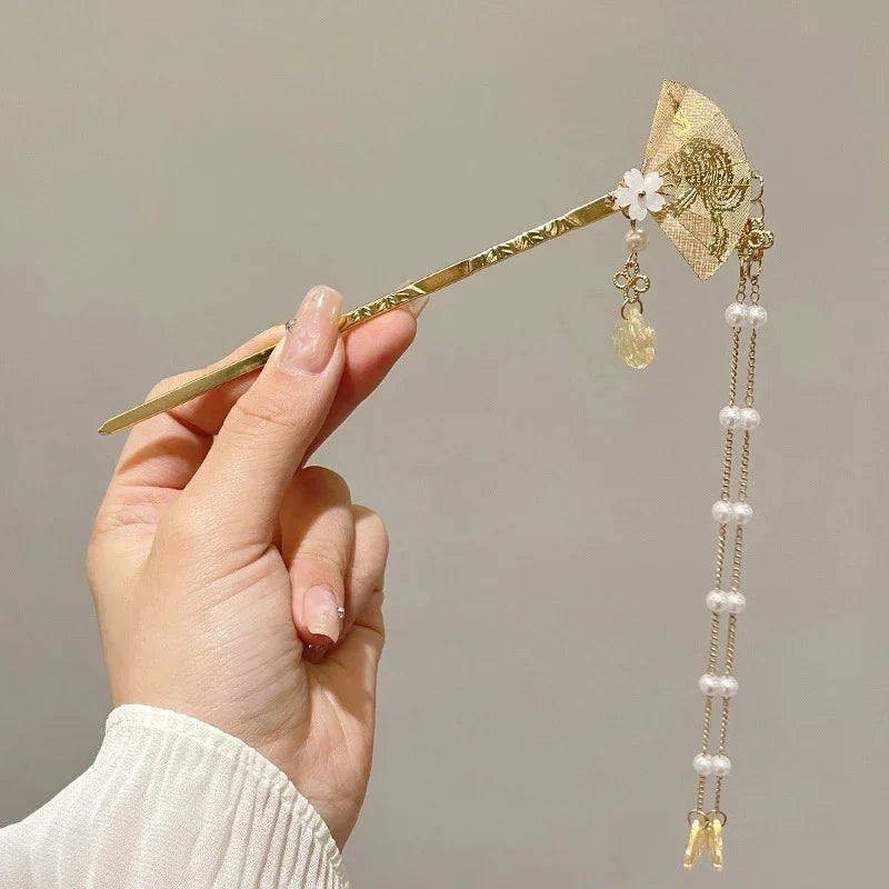 Retro Antique Tassel Phoenix Student Pearl Rhinestone Butterfly Hair Stick Jewelry Wedding Hair Accessories Charm Metal Hairpins
